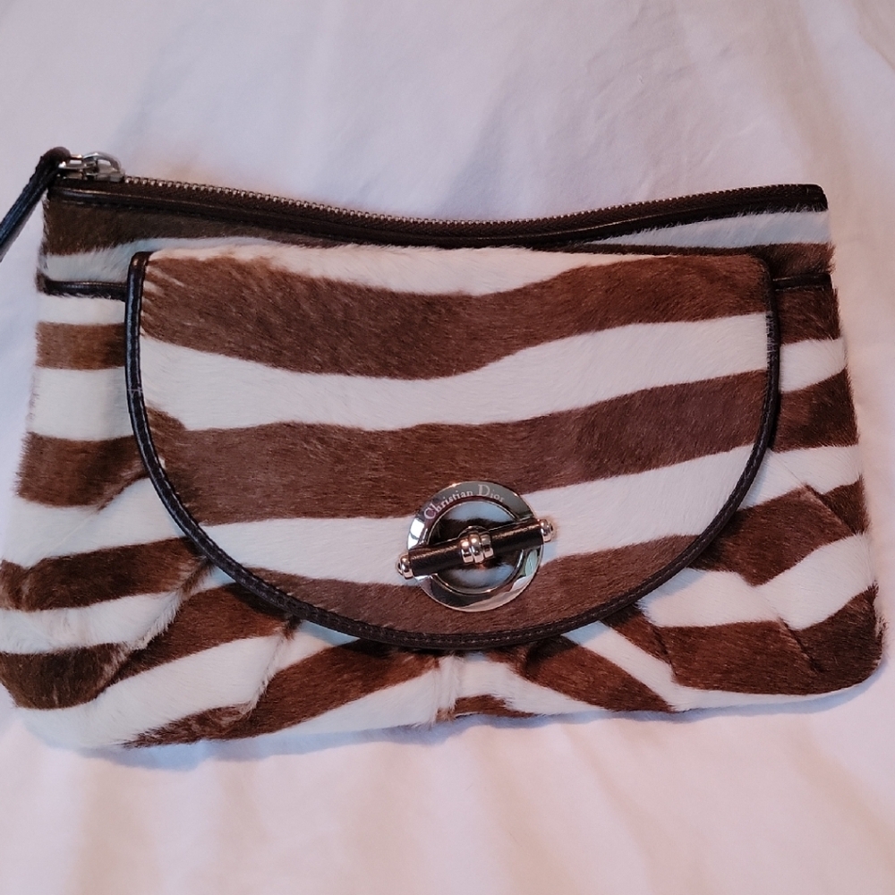 Dior Brown and White Striped  Envelope Clutch Zebra Prin